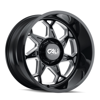 Cali Off-Road - SEVENFOLD - Black - GLOSS BLACK/MILLED SPOKES - 22" x 12", -51 Offset, 6x135 (Bolt Pattern), 87.1mm HUB