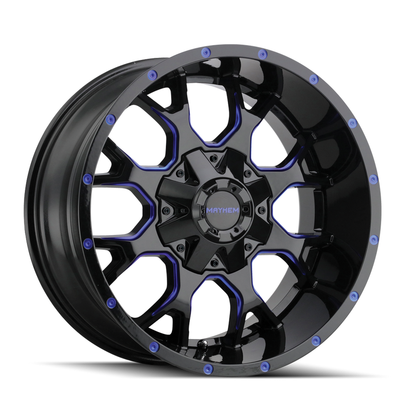 Mayhem - WARRIOR - Black - BLACK WITH PRISM BLUE - 20" x 10", -25 Offset, 6x135/139.7 (Bolt Pattern), 106mm HUB