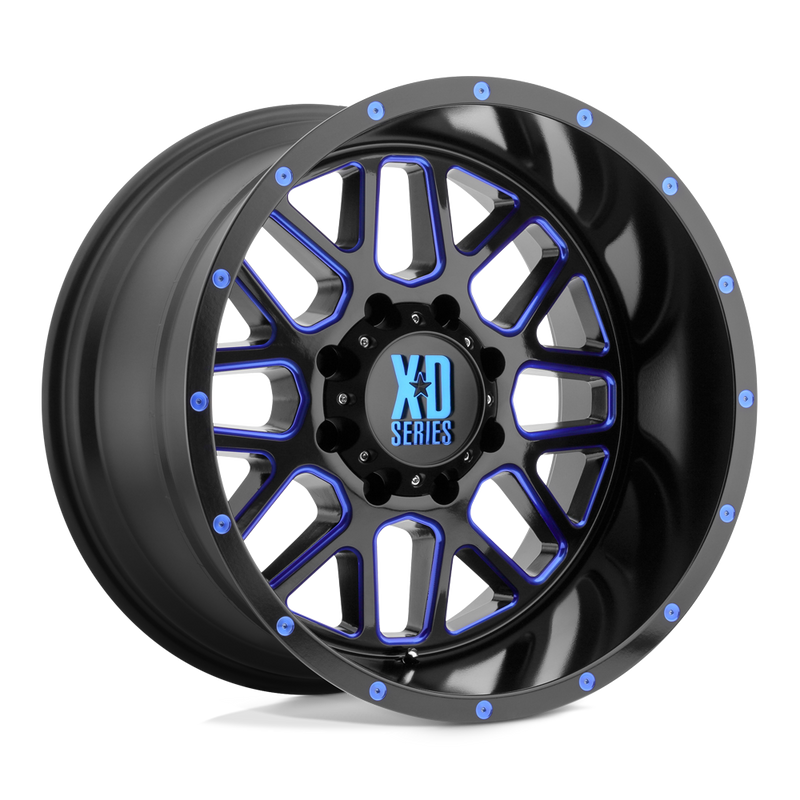 XD Series - XD820 GRENADE - Black - SATIN  BLACK MILLED WITH BLUE CLEAR COAT - 20" x 9", 0 Offset, 6x139.7 (Bolt Pattern), 106.1mm HUB