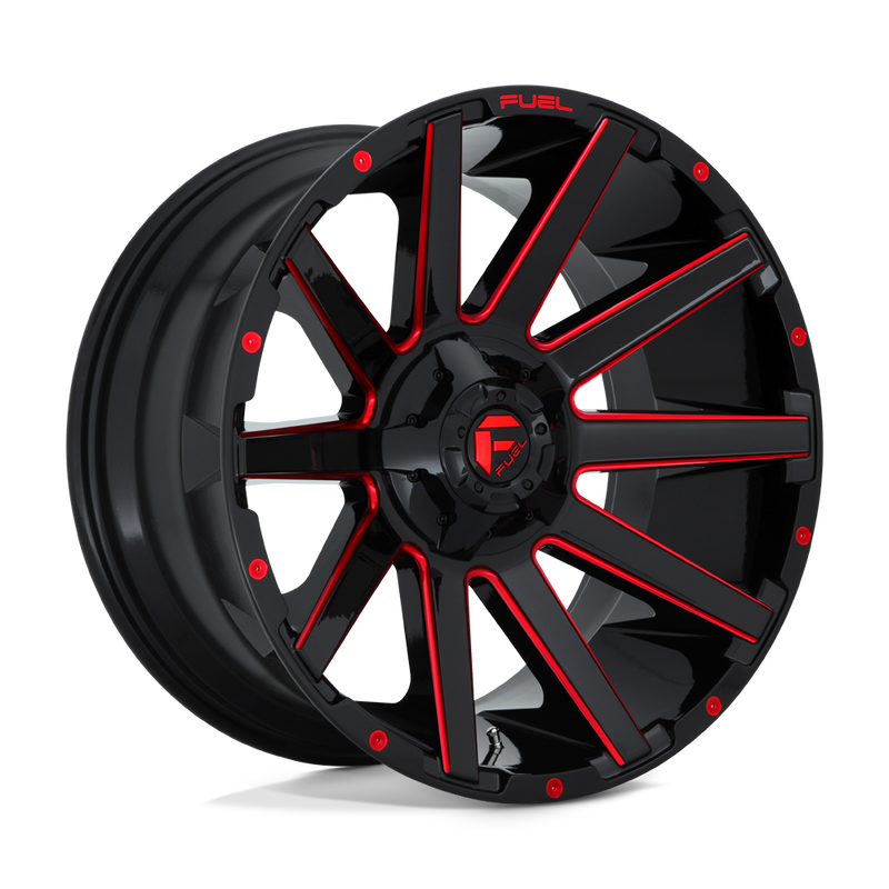 Fuel - D643 CONTRA - Black - GLOSS BLACK RED TINTED CLEAR - 24" x 12", -44 Offset, 6x135/139.7 (Bolt Pattern), 106.1mm HUB