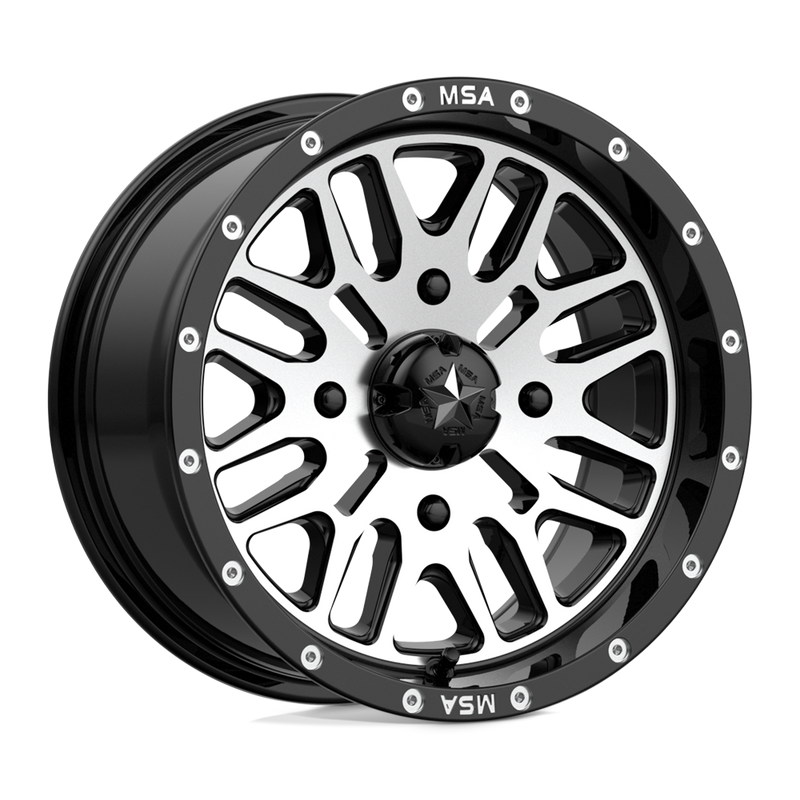 MSA Offroad Wheels - M38 BRUTE - Black - GLOSS BLACK MACHINED - 14" x 7", 10 Offset, 4x137 (Bolt Pattern), 112.1mm HUB