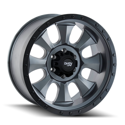 Dirty Life - IRONMAN - Gunmetal - MATTE GUNMETAL/BLACK BEADLOCK - 18" x 9", -12 Offset, 6x135 (Bolt Pattern), 87mm HUB