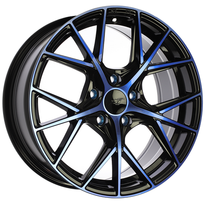 Dai Alloys - A-Spec - Black - Gloss Black - Machined Face - Blue Face - 18" x 8", 45 Offset, 5x114.3 (Bolt Pattern), 67.1mm HUB