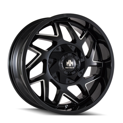 Mayhem - HATCHET - Black - BLACK W/MILLED SPOKES - 20" x 9", 18 Offset, 6x135/139.7 (Bolt Pattern), 106mm HUB