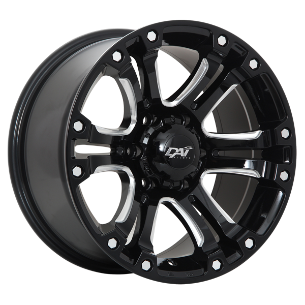 Dai Alloys - Crusher - Black - Gloss Black - Milled Edge - 17" x 9", 20 Offset, 6x139.7 (Bolt Pattern), 108.1mm HUB