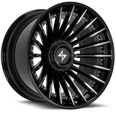 Sentali - BFX1 - Black - Gloss Black Lip / Gloss Black Milled Centre - 24" x 12", -44 Offset, 8x165.1/180 (Bolt pattern), 125.20mm HUB