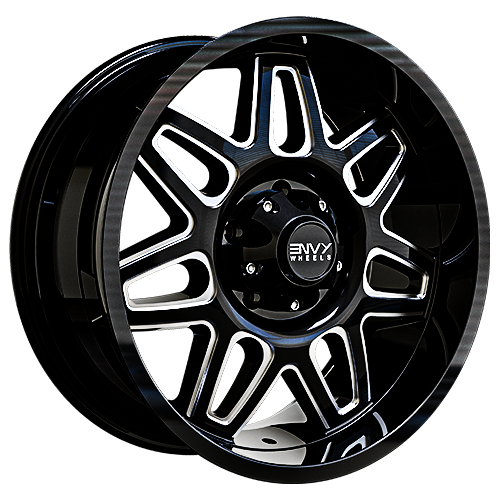 Envy Wheels - ET-2 - Black - GLOSS BLACK / SIDE MILL - 20" x 9", 18 Offset, 5x139.7 (Bolt Pattern), 77.8mm HUB