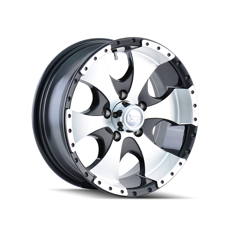 ION Trailer - 136 - Black - BLACK/MACHINED LIP - 15" x 6", 0 Offset, 5x114.3 (Bolt Pattern), 83.82mm HUB