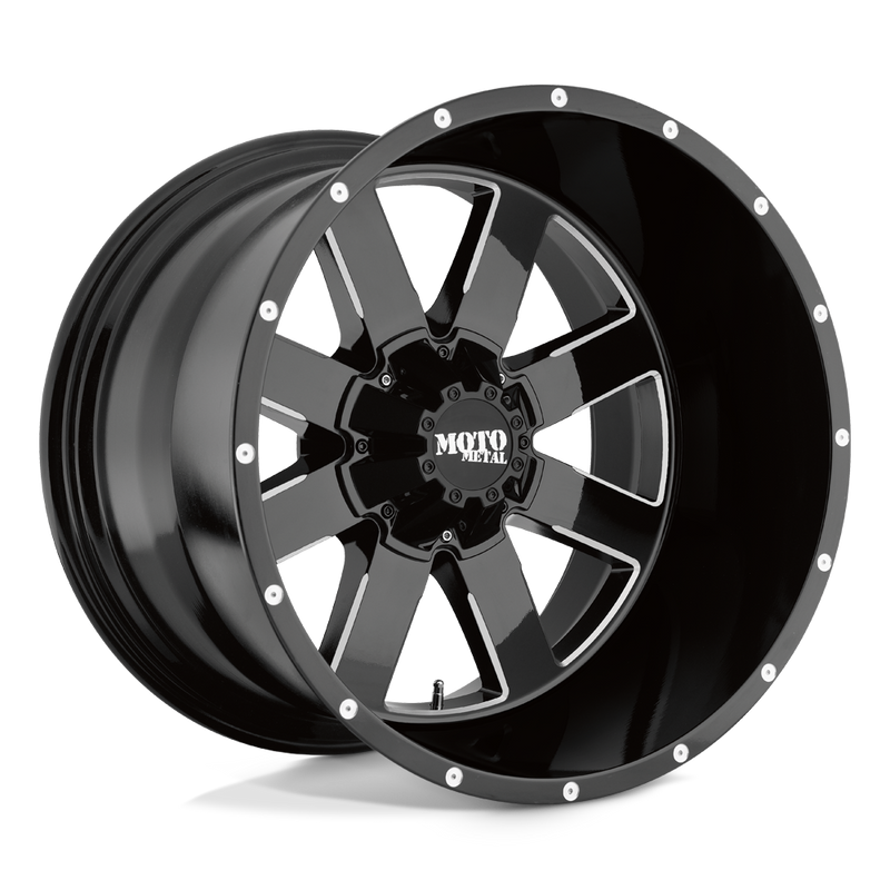 Moto Metal - MO962 - Black - GLOSS BLACK MILLED - 20" x 9", 0 Offset, 8x170 (Bolt Pattern), 125.1mm HUB