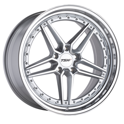 TSW Wheels - ASCARI - Gunmetal - SILVER W/ MIRROR CUT FACE & LIP - 20" x 9", 35 Offset, 5x120 (Bolt Pattern), 76.1mm HUB
