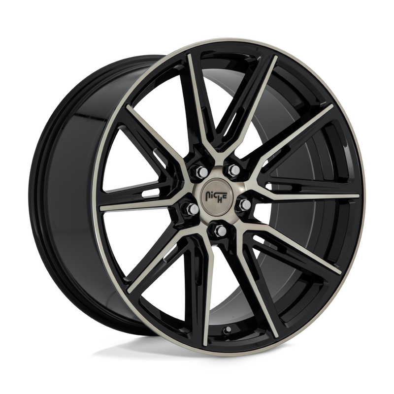 Niche - M219 GEMELLO - Black - GLOSS MACHINED DOUBLE DARK TINT - 20" x 10.5", 40 Offset, 5x120 (Bolt Pattern), 72.6mm HUB