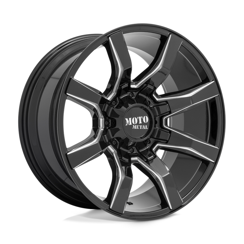 Moto Metal - MO804 SPIDER - Black - GLOSS BLACK MILLED - 20" x 9", 18 Offset, 5x127/139.7 (Bolt Pattern), 78.1mm HUB