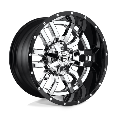 Fuel - D270 SLEDGE - Polished - CHROME PLATED GLOSS BLACK LIP - 20" x 10", -18 Offset, 6x135/139.7 (Bolt Pattern), 106.1mm HUB