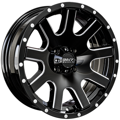 Envy Wheels - ET-3T - Black - GLOSS BLACK / SIDE MILL /  MILLED RIVETS - 13" x 4.5", -3 Offset, 4x101.6 (Bolt Pattern), 71.7mm HUB