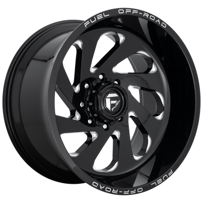 Fuel - D637 VORTEX - Black - GLOSS BLACK MILLED - 20" x 12", -45 Offset, 6x139.7 (Bolt Pattern), 106.1mm HUB