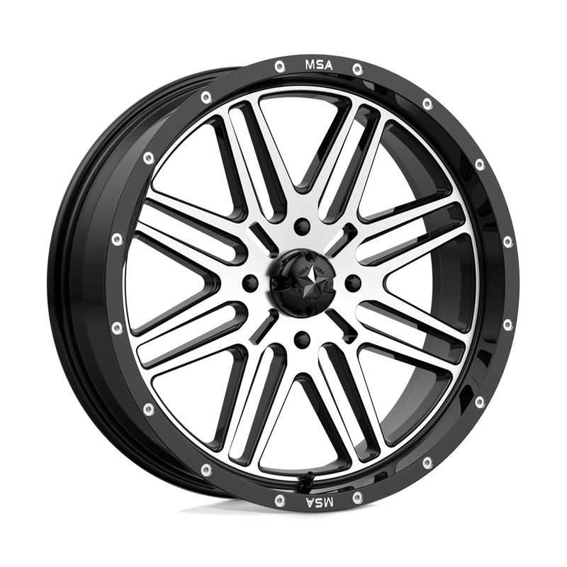 MSA Offroad Wheels - M38 BRUTE - Black - GLOSS BLACK MACHINED - 20" x 7", 10 Offset, 4x156 (Bolt Pattern), 132mm HUB