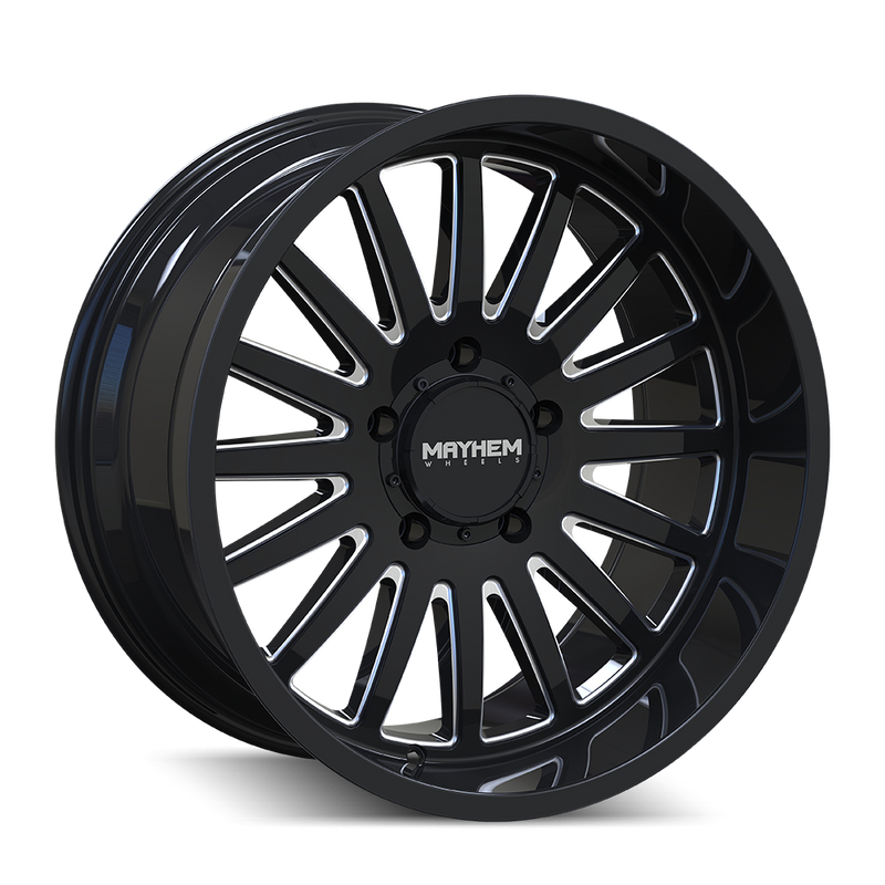 Mayhem - UTOPIA - Black - GLOSS BLACK/MILLED - 22" x 12", -44 Offset, 8x180 (Bolt Pattern), 124.2mm HUB