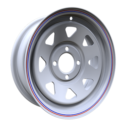 Envy Wheels - Trailer Steel - White - WHITE / RED AND BLUE PIN STRIPE - 13" x 4.5", -3 Offset, 4x101.6 (Bolt Pattern), 71.7mm HUB
