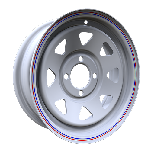 Envy Wheels - Trailer Steel - White - WHITE / RED AND BLUE PIN STRIPE - 13" x 4.5", -3 Offset, 4x101.6 (Bolt Pattern), 71.7mm HUB
