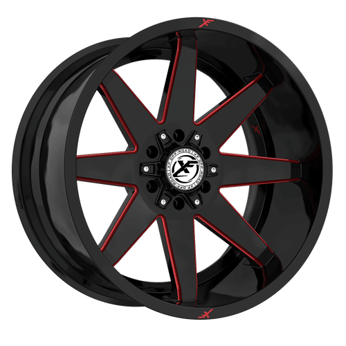 XF Off-Road - XF-236 - Black - Gloss Black Milled Red - 20" x 9", 12 Offset, 8x165.1/170 (Bolt pattern), 125.2mm HUB