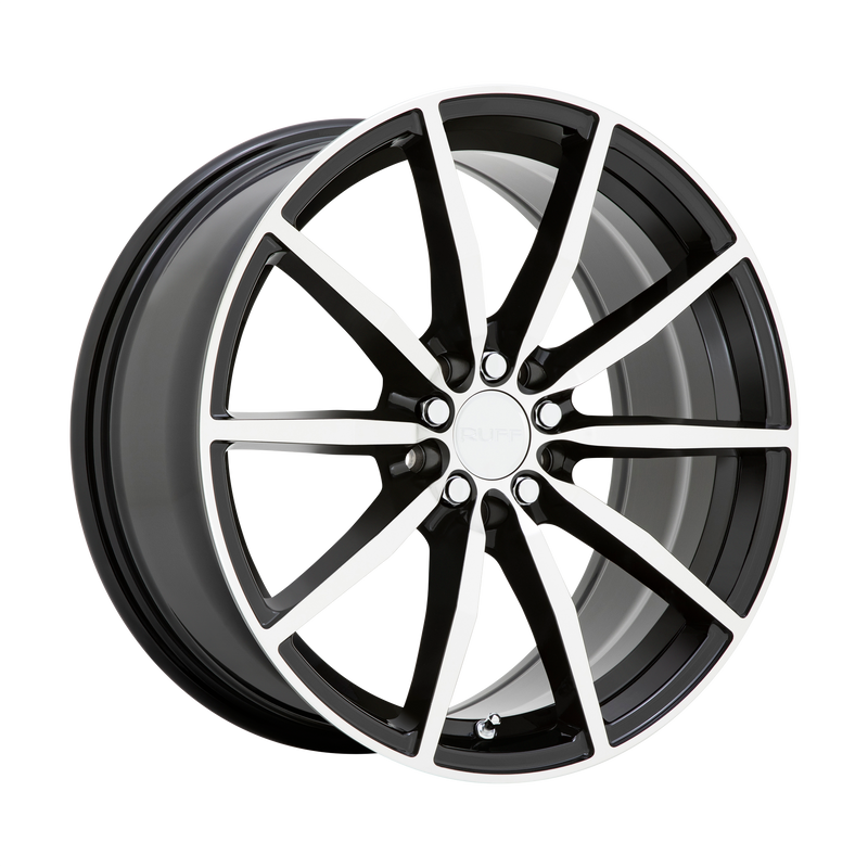 Ruff - BURNOUT - Black - Gloss Black with Machined Face - 18" x 8", 38 Offset, 5x100/114.3 (Bolt Pattern), 72.1mm HUB