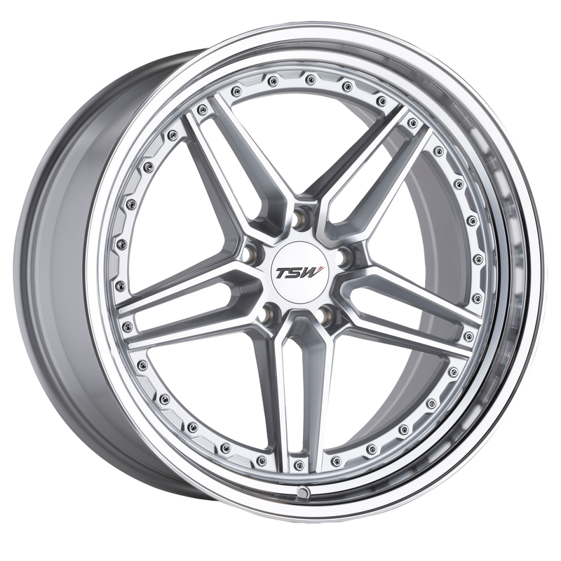 TSW Wheels - ASCARI - Gunmetal - SILVER W/ MIRROR CUT FACE & LIP - 20" x 10.5", 4 Offset, 5x114.3 (Bolt Pattern), 76.1mm HUB