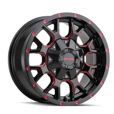 Mayhem - WARRIOR - Black - BLACK WITH PRISM RED - 20" x 9", 18 Offset, 8x165.1/170 (Bolt Pattern), 130.8mm HUB