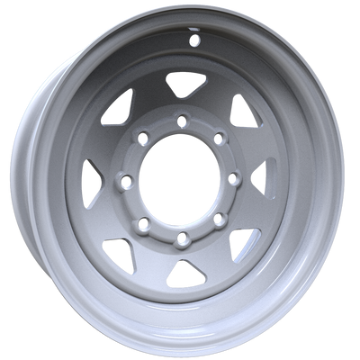 Envy Wheels - TRAILER STEEL SPOKE - White - WHITE / RED AND BLUE PIN STRIPE - 16" x 6", 0 Offset, 8x165.1 (Bolt Pattern), 131mm HUB