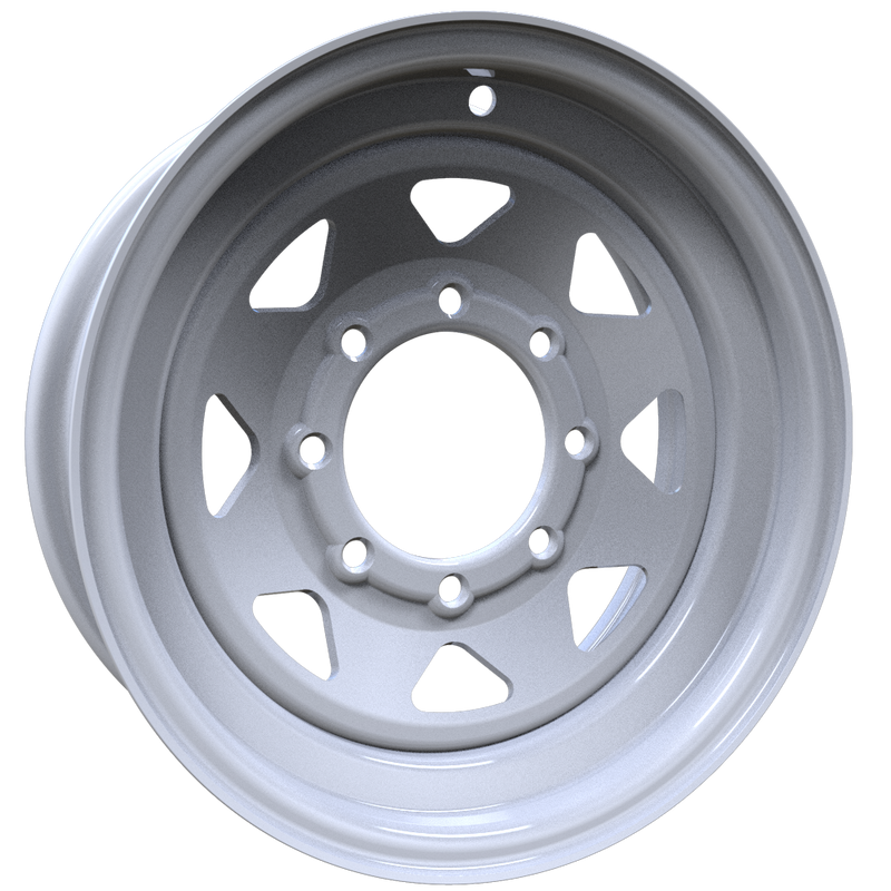 Envy Wheels - TRAILER STEEL SPOKE - White - WHITE / RED AND BLUE PIN STRIPE - 16" x 6", 0 Offset, 8x165.1 (Bolt Pattern), 131mm HUB