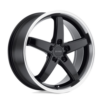 Petrol Wheels - P1B - Black - GLOSS BLACK WITH MACHINED CUT LIP - 19" x 8", 35 Offset, 5x120 (Bolt Pattern), 76.1mm HUB