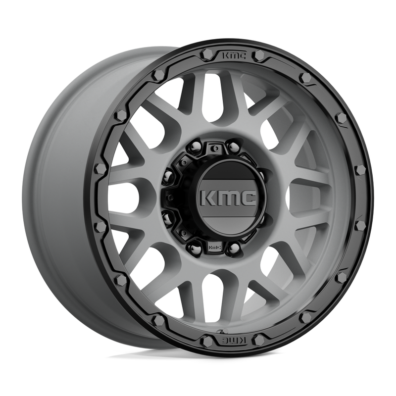 KMC Wheels - KM535 GRENADE OFF-ROAD - Gunmetal - MATTE GRAY MATTE BLACK LIP - 17" x 9", 18 Offset, 8x180 (Bolt Pattern), 124.2mm HUB