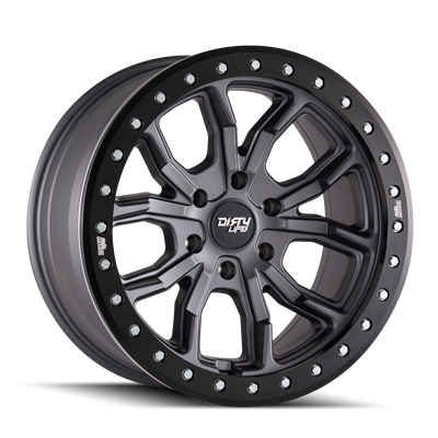 Dirty Life - DT-1 - Gunmetal - MATTE GUNMETAL/BLACK SIMULATED RING - 17" x 9", -38 Offset, 5x127 (Bolt Pattern), 78.1mm HUB