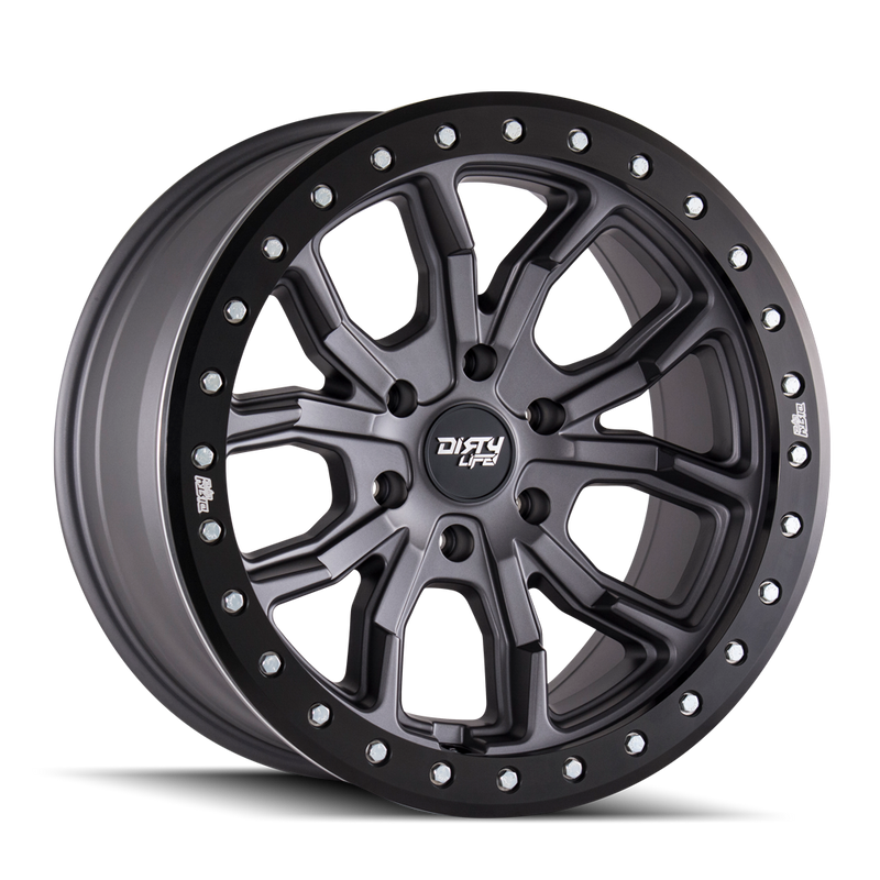 Dirty Life - DT-1 - Gunmetal - MATTE GUNMETAL/BLACK SIMULATED RING - 17" x 9", -38 Offset, 5x127 (Bolt Pattern), 78.1mm HUB