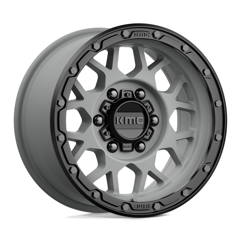 KMC Wheels - KM535 GRENADE OFF-ROAD - Gunmetal - MATTE GRAY MATTE BLACK LIP - 16" x 8", -6 Offset, 6x139.7 (Bolt Pattern), 106.1mm HUB