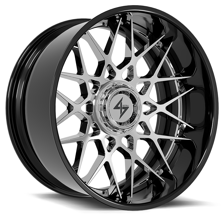 Sentali - BFX5 - Chrome - Gloss Black Lip / Chrome Centre - 24" x 12", -44 Offset, 8x165.1/170 (Bolt pattern), 125.20mm HUB