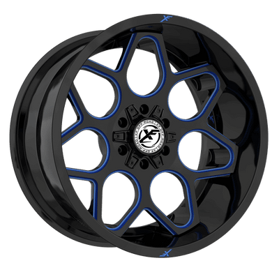 XF Off-Road - XF-233 - Black - Gloss Black Milled Blue - 20" x 9", 12 Offset, 5x127/139.7 (Bolt pattern), 78.1mm HUB