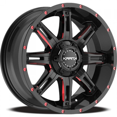 KranK Off-road - Shaft - Black - Gloss Black Red Milled - 18" x 9", 8 Offset, 6x135/139.7 (Bolt Pattern), 108mm HUB