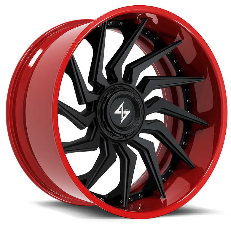 Sentali - BFX4 - Black - Red Lip / Matte Black Centre - 24" x 12", -44 Offset, 8x165.1/180 (Bolt pattern), 125.20mm HUB