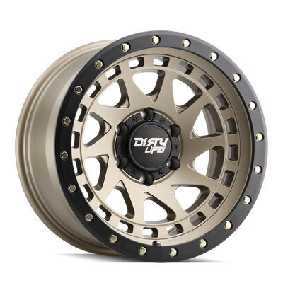 Dirty Life - ENIGMA - Gold - SATIN GOLD/BLACK LIP - 17" x 9", -12 Offset, 8x165.1 (Bolt Pattern), 130.8mm HUB