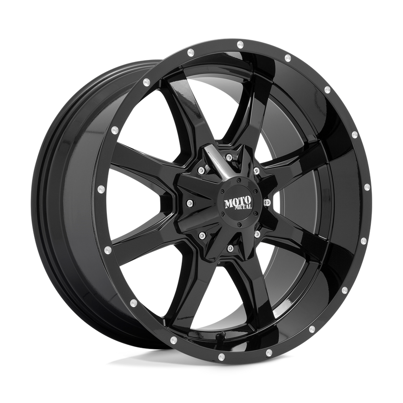 Moto Metal - MO970 - Black - GLOSS BLACK WITH MILLED LIP - 20" x 9", 0 Offset, 8x165.1 (Bolt Pattern), 125.1mm HUB
