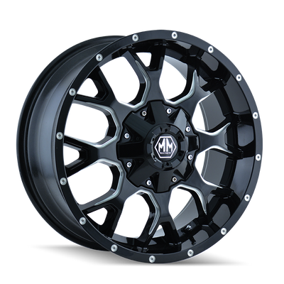 Mayhem - WARRIOR - Black - BLACK/MILLED SPOKES - 18" x 9", -12 Offset, 5x114.3/127 (Bolt Pattern), 87mm HUB