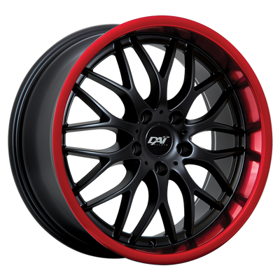 Dai Alloys - Passion - Black - Gloss Black - Red Lip - 18" x 8", 45 Offset, 5x114.3 (Bolt Pattern), 73.1mm HUB