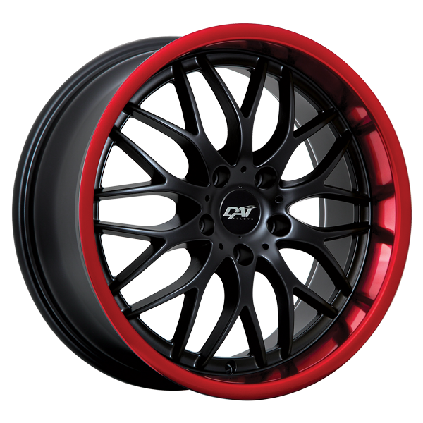 Dai Alloys - Passion - Black - Gloss Black - Red Lip - 18" x 8", 45 Offset, 5x114.3 (Bolt Pattern), 73.1mm HUB