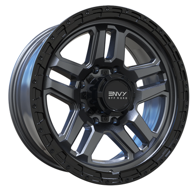 Envy Wheels - FFT-9 - Black - LIQUID METAL / GLOSS BLACK BEADLOCK - 20" x 8.5", 18 Offset, 8x170 (Bolt Pattern), 125mm HUB
