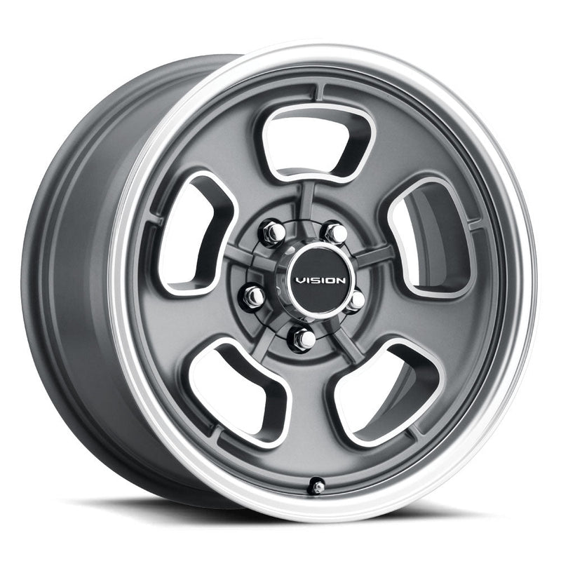 Vision Wheel American Muscle - 148 SHIFT - Grey - Satin Grey Machined Face/Lip - 17" x 8", 0 Offset, 6x139.7 (Bolt Pattern), 78.1mm HUB