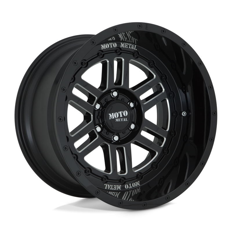 Moto Metal - MO800 DEEP SIX - Black - GLOSS BLACK MILLED - 20" x 12", -44 Offset, 5x127 (Bolt Pattern), 71.5mm HUB