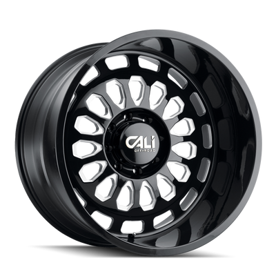 Cali Off-Road - PARADOX - Black - GLOSS BLACK/MILLED SPOKES - 20" x 12", -51 Offset, 8x165.1 (Bolt Pattern), 125.2mm HUB