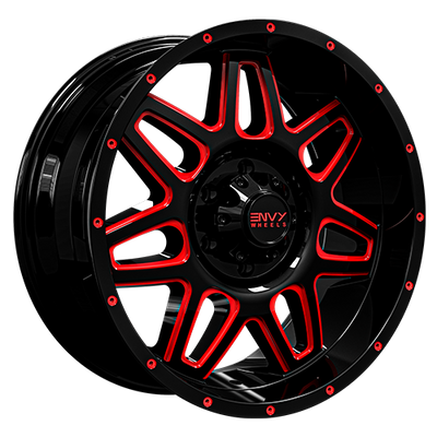 Envy Wheels - ET2 - Black - GLOSS BLACK /  RED SIDE MILL - 20" x 9", 10 Offset, 6x139.7 (Bolt Pattern), 106.1mm HUB
