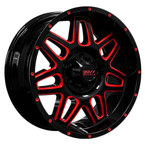 Envy Wheels - ET2 - Black - GLOSS BLACK /  RED SIDE MILL - 20" x 9", 10 Offset, 6x139.7 (Bolt Pattern), 106.1mm HUB