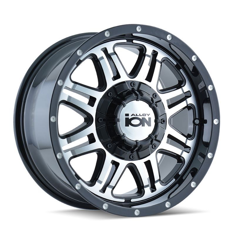 Ion Alloy - 186 - Black - BLACK/MACHINED FACE - 15" x 8", 25 Offset, 5x114.3/120.65 (Bolt Pattern), 83.82mm HUB